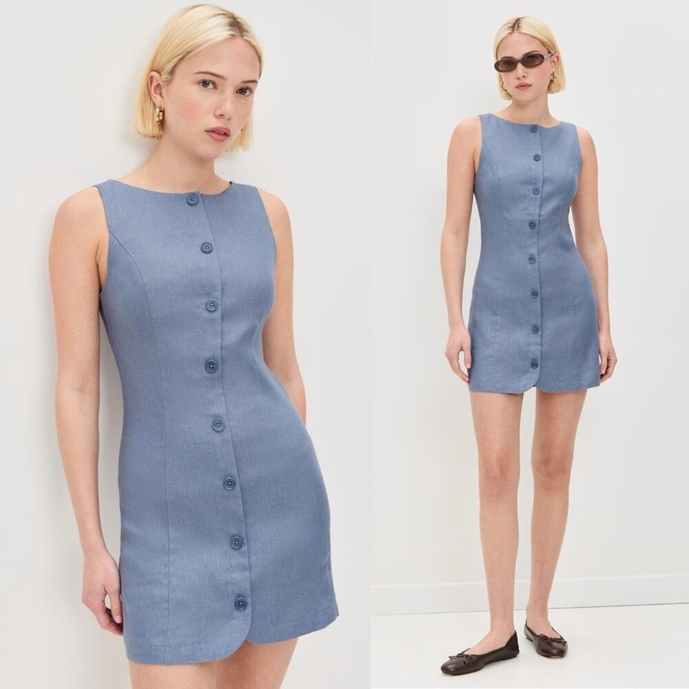Reformation Zarae Linen Dress in Cornflower Blue 2